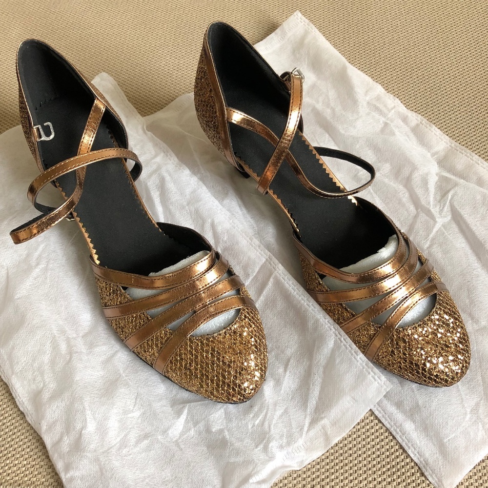 Bronze Glitter Professional Ballroom Dance Party Shoes Suede Bottom